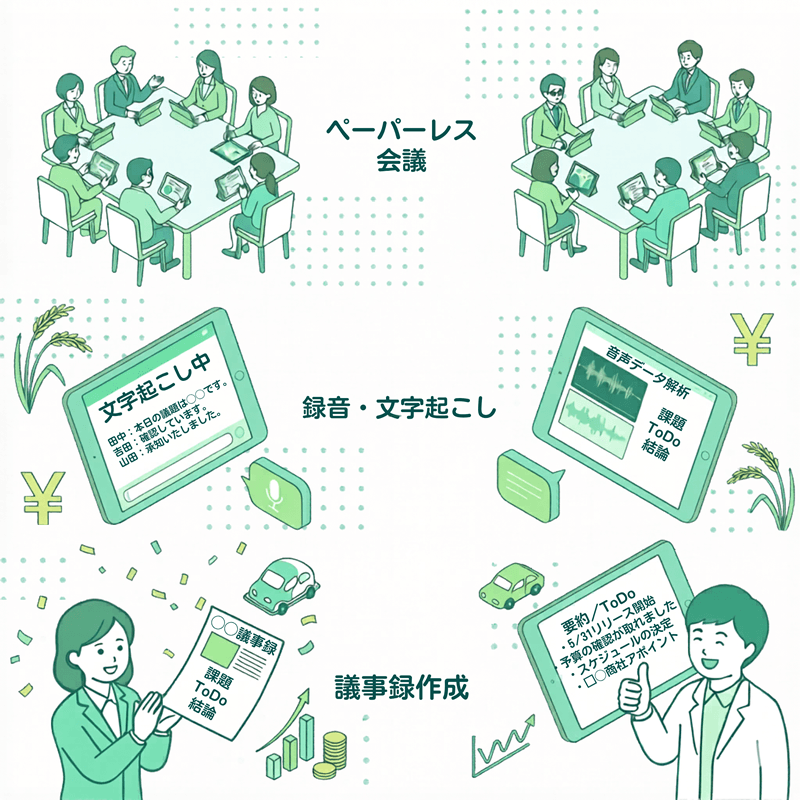 AI議事録機能 リアルタイムビュー画面イメージ